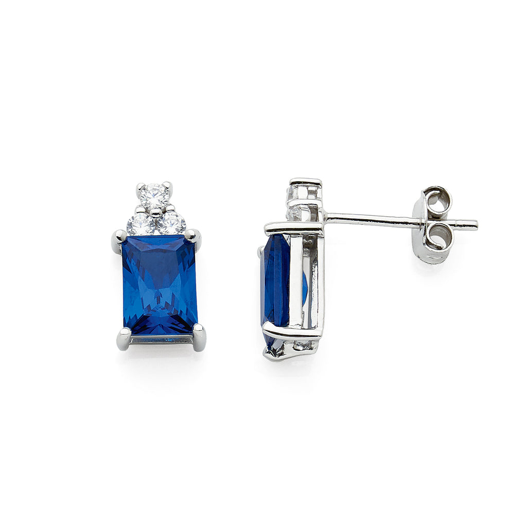 Sterling Silver 7x5mm Rectangular Blue Cubic Zirconia Stud E