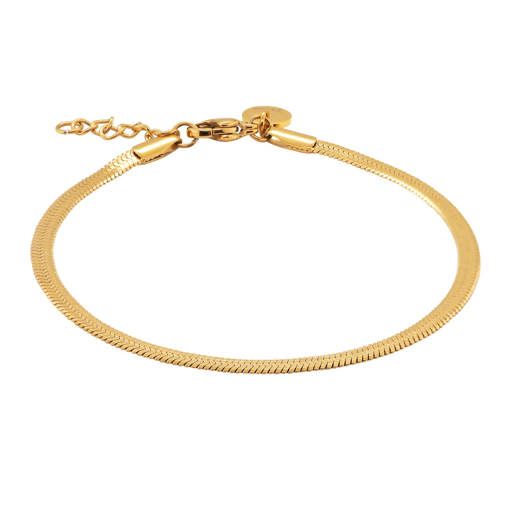 Gold Tone Stainless Steel Flat Herringbone 18cm Bracelet