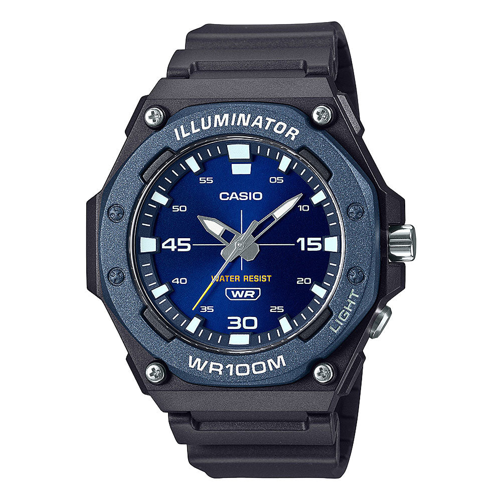 Casio Illuminator Blue Dial Black Resin Analogue Watch MW620