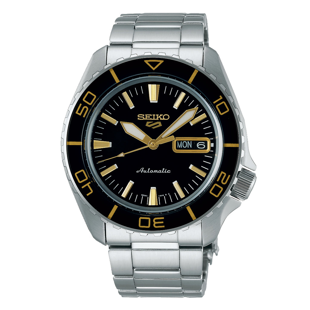 Seiko 5 Sports Automatic Black & Gold-Tone Dial Watch SRPK99