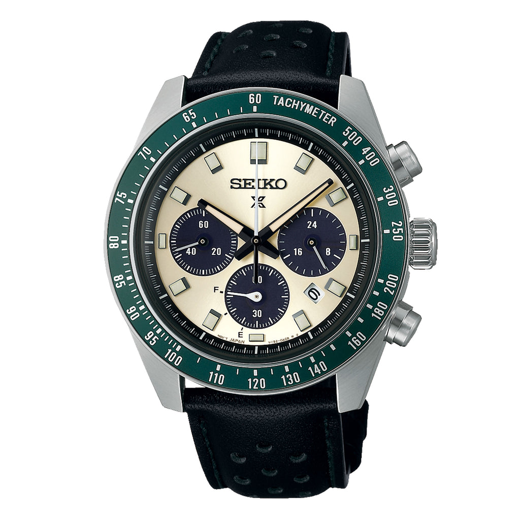 Seiko Prospex Chronograph Green Bezel & Black Leather Watch