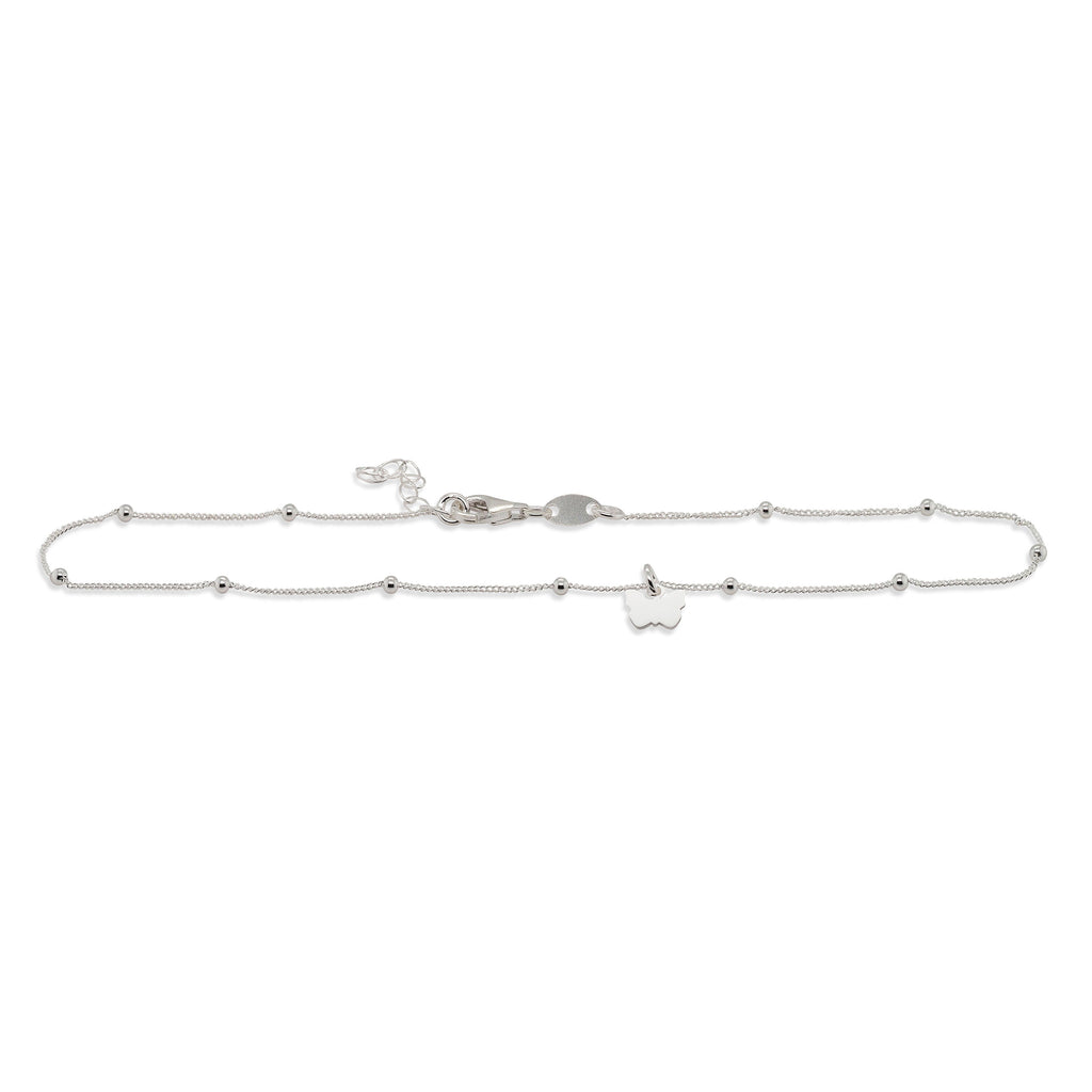 Sterling Silver Hanging Butterfly Curb Chain Anklet