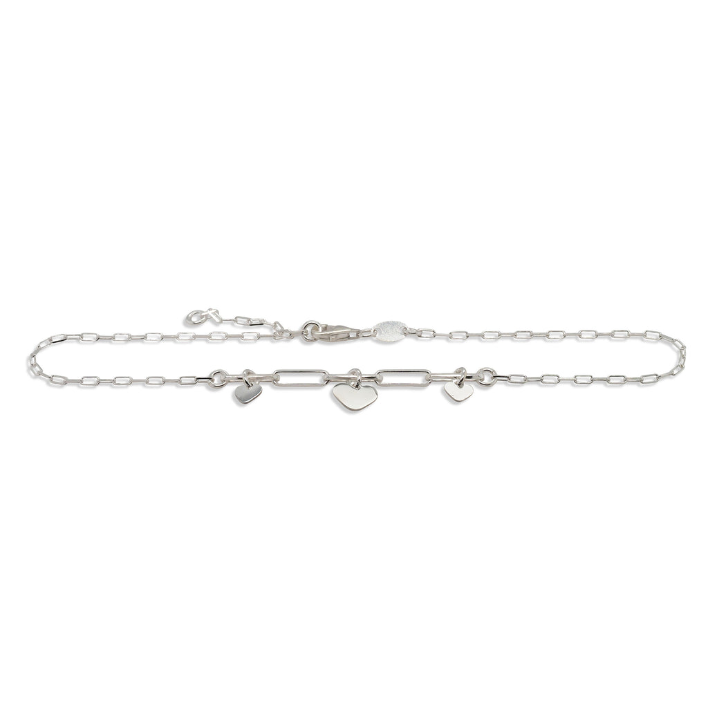 Sterling Silver Paperclip Hanging Heart Charm Bracelet