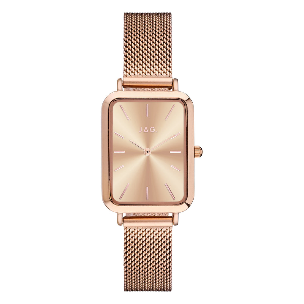 Jag Orana Rose-Tone Mesh Band Rectangle Watch J2808A