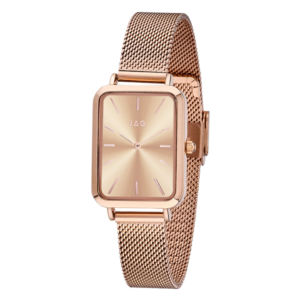 Jag Orana Rose-Tone Mesh Band Rectangle Watch J2808A