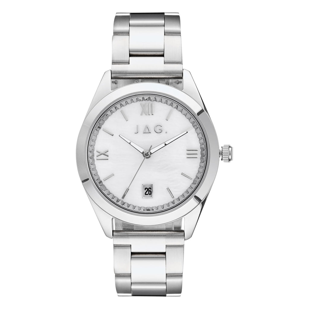 Jag Finley Silver-Tone Stainless Steel Mother of Pearl Dial