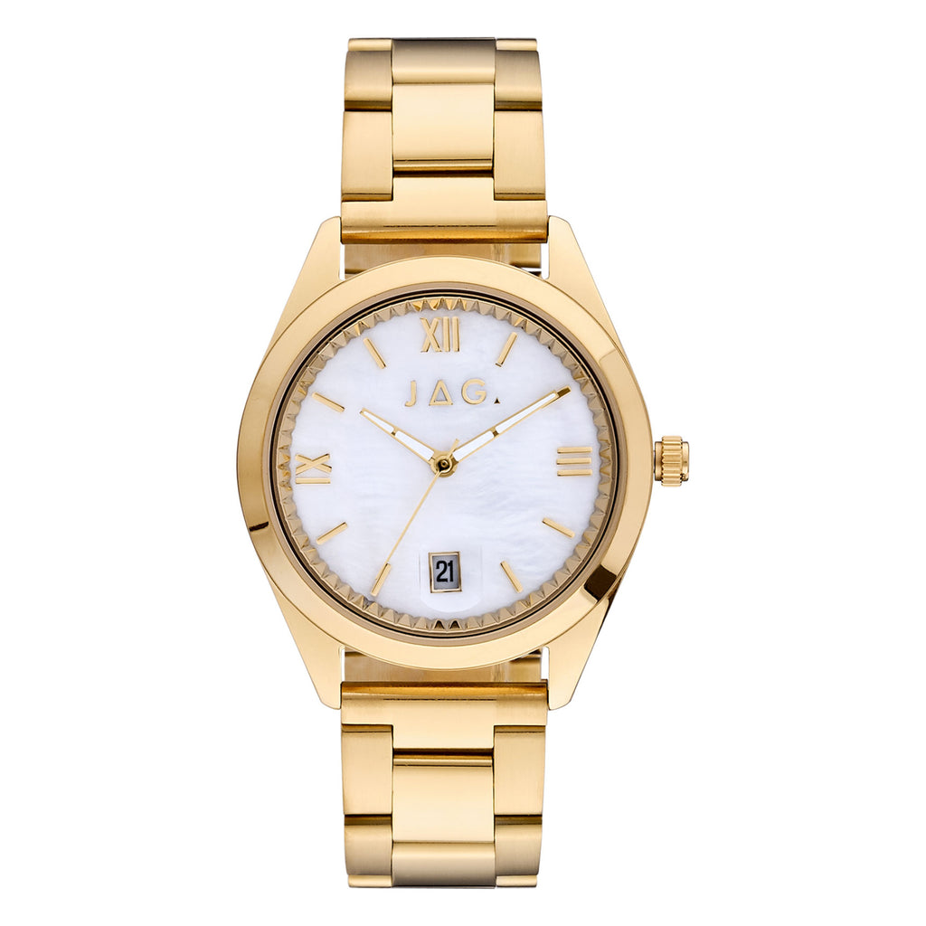 Jag Finley Gold-Tone Stainless Steel Mother of Pearl Dial Wa