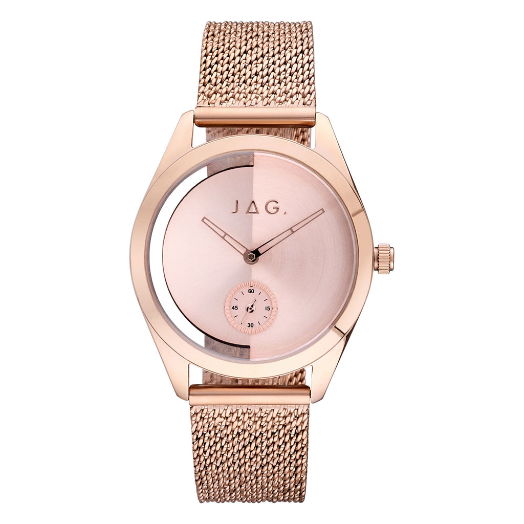 Jag Harrow Rose-Tone Stainless Steel Asymmetrical Dial Watch