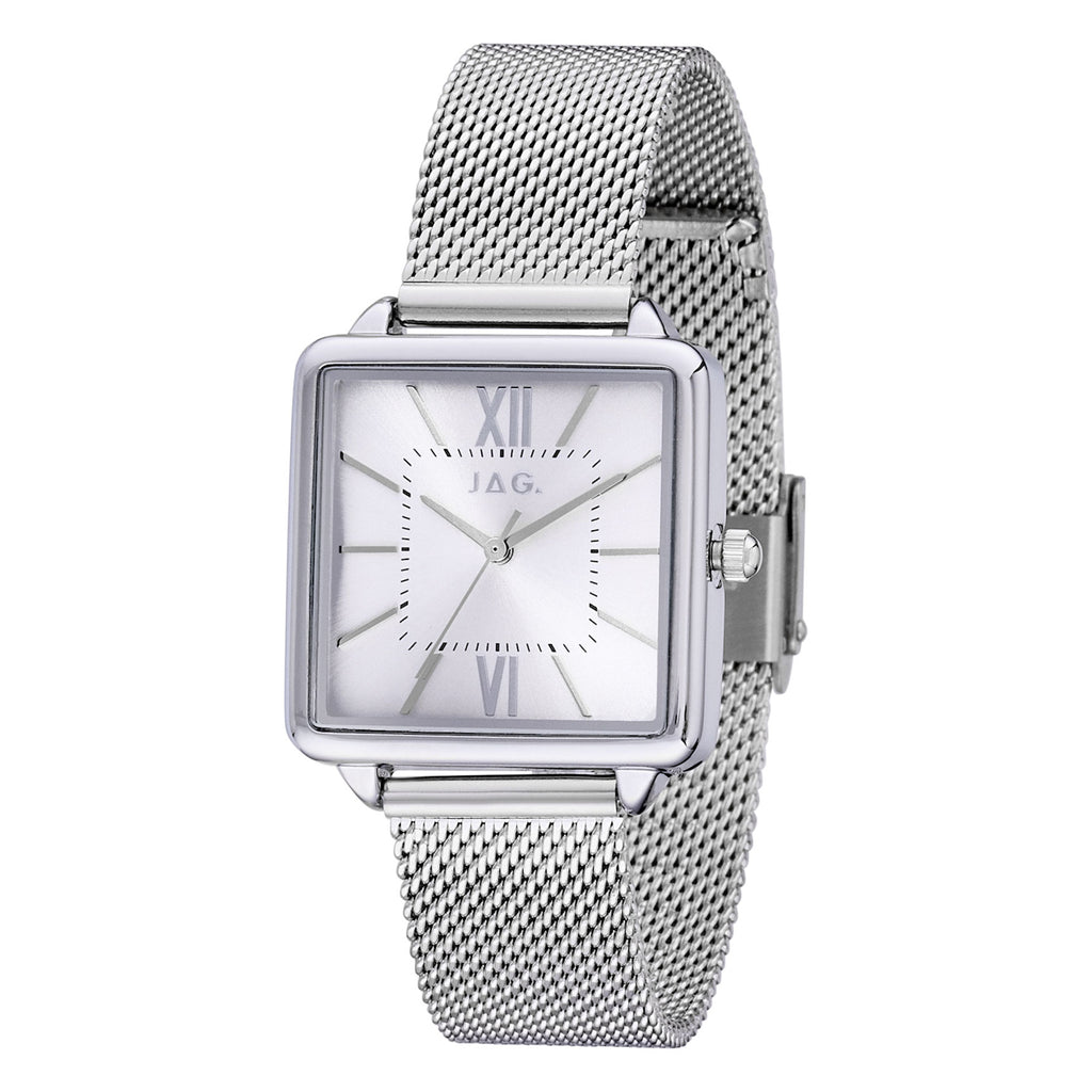 Jag Malvern Mesh Silver-Tone Square Dial Watch J2803A