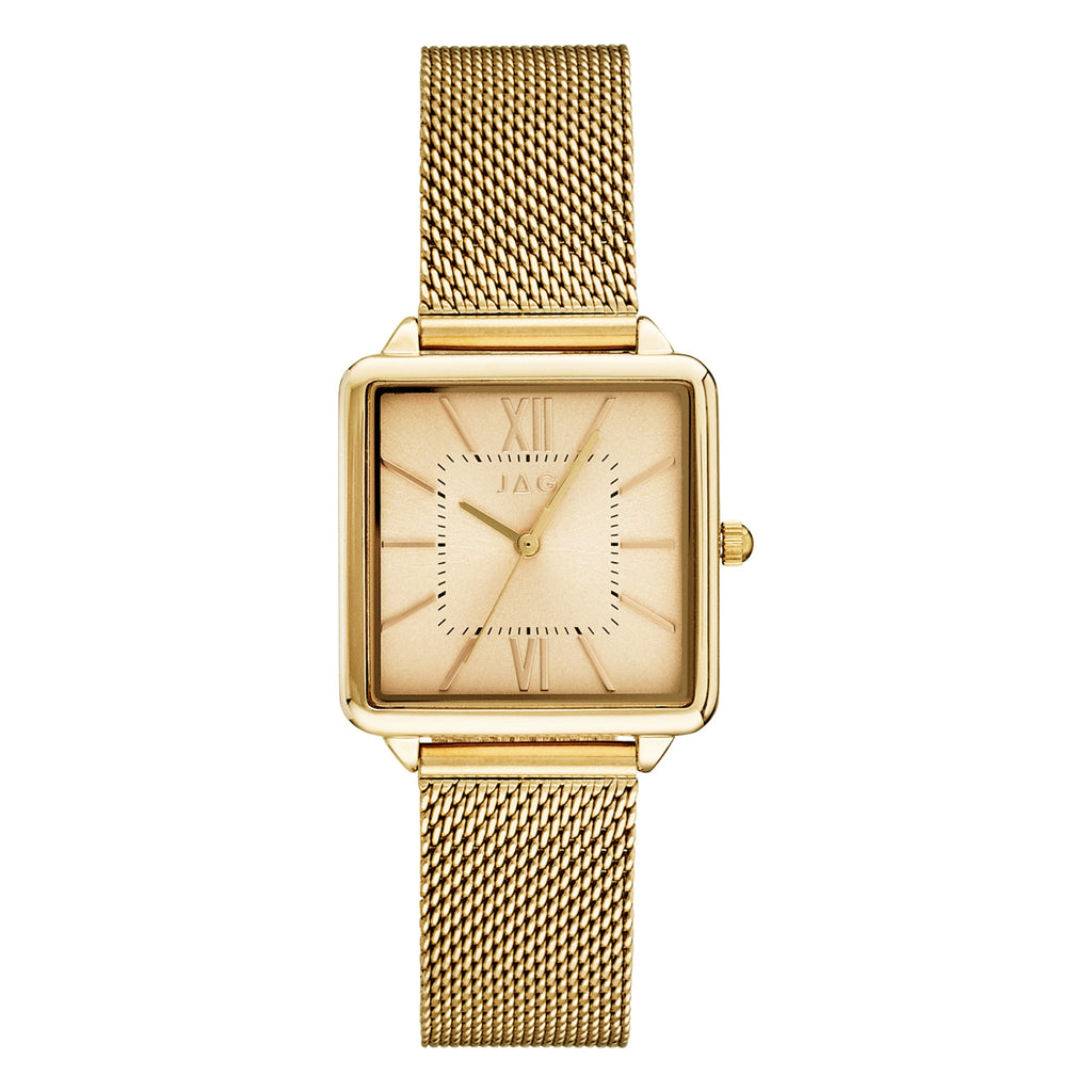 Jag Malvern Mesh Gold-Tone Square Dial Watch J2804A