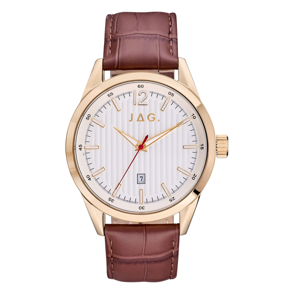 Jag Colo Gold-Tone Brown Leather Watch J2835