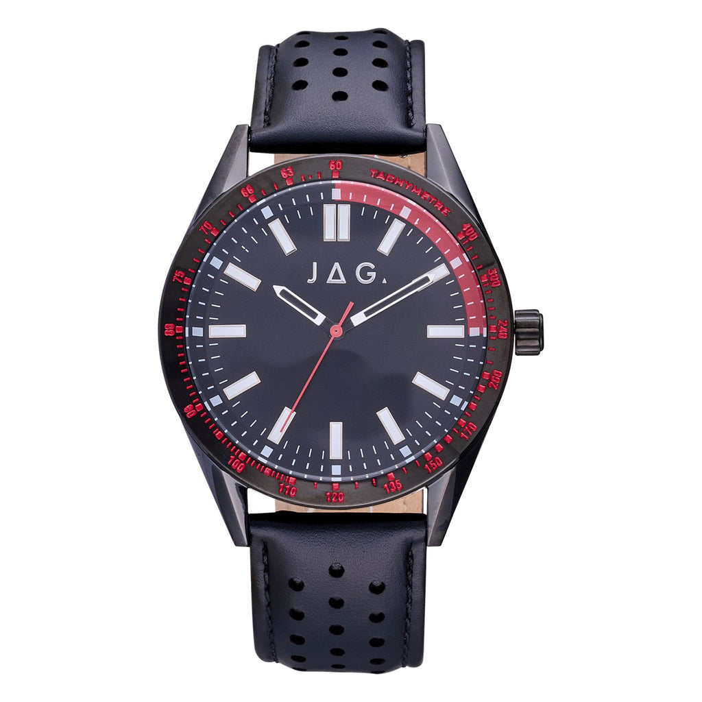 Jag Sandown Black Leather Red Accent Watch J2848