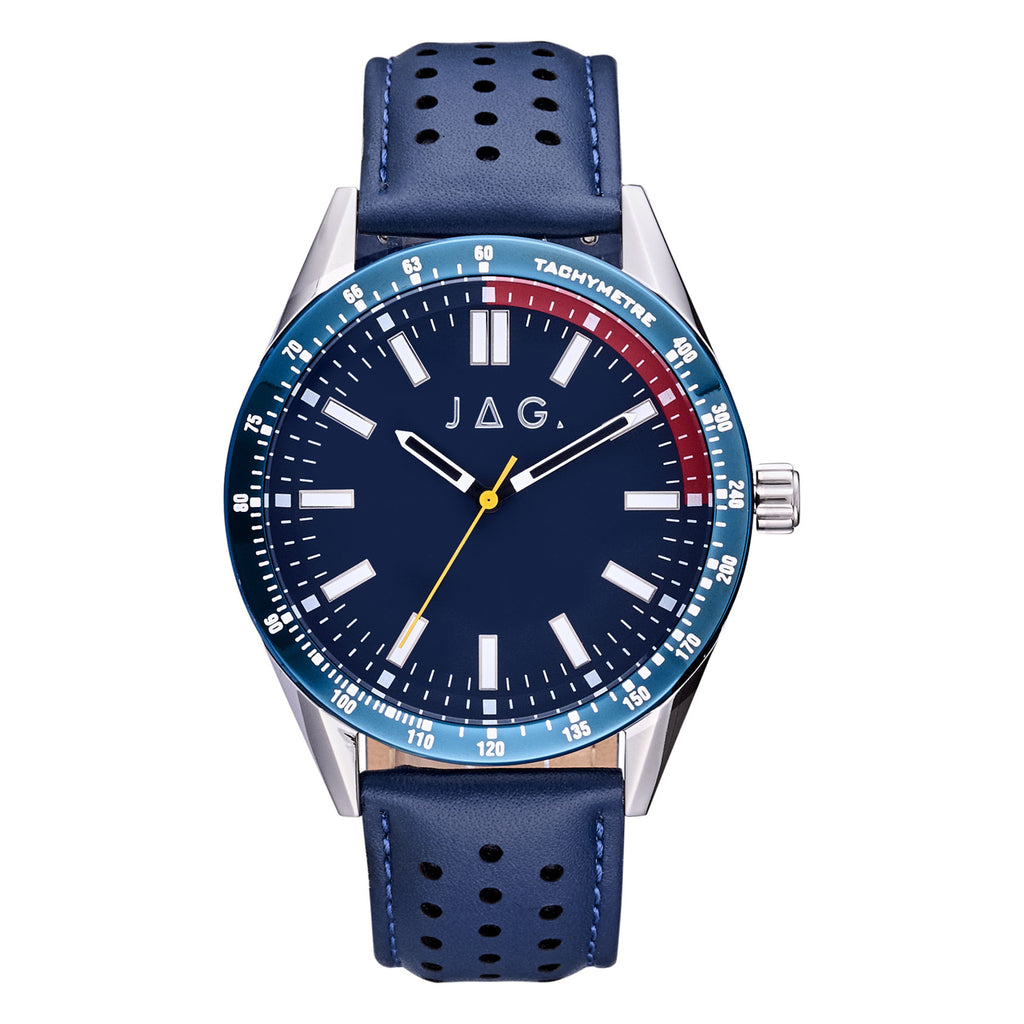 Jag Sandown Blue Leather Red Accent Watch J2849