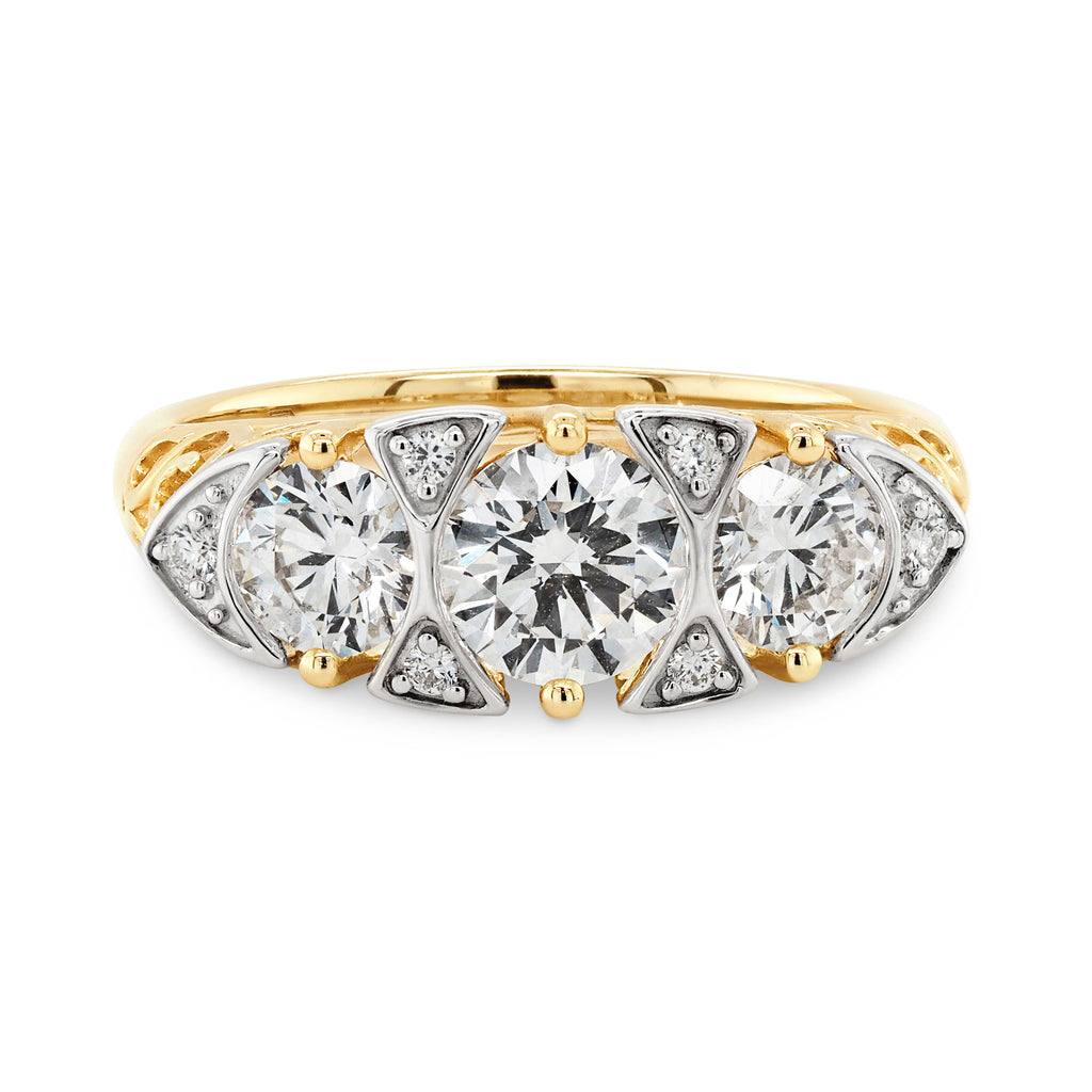 9ct Yellow Gold Lab Grown Diamond Trilogy Antique Style Ring