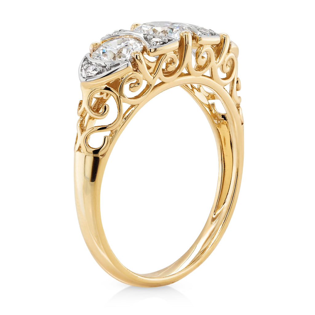 9ct Yellow Gold Lab Grown Diamond Trilogy Antique Style Ring