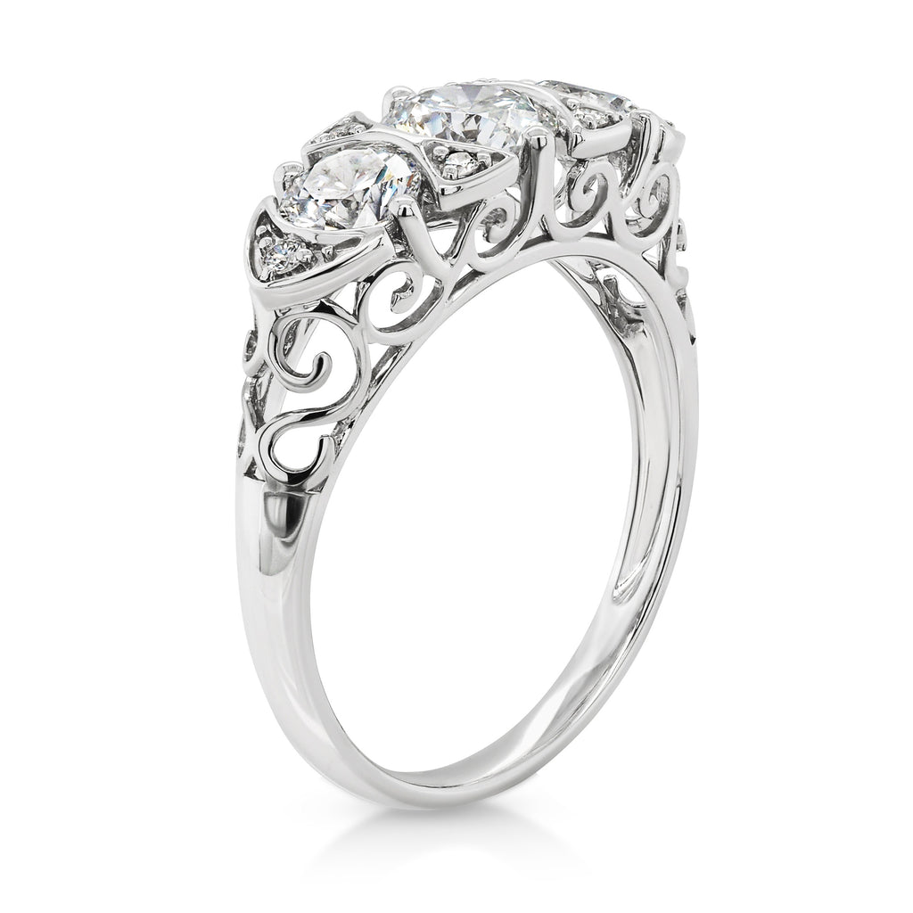 9ct White Gold Lab Grown Diamond Trilogy Antique Style Ring