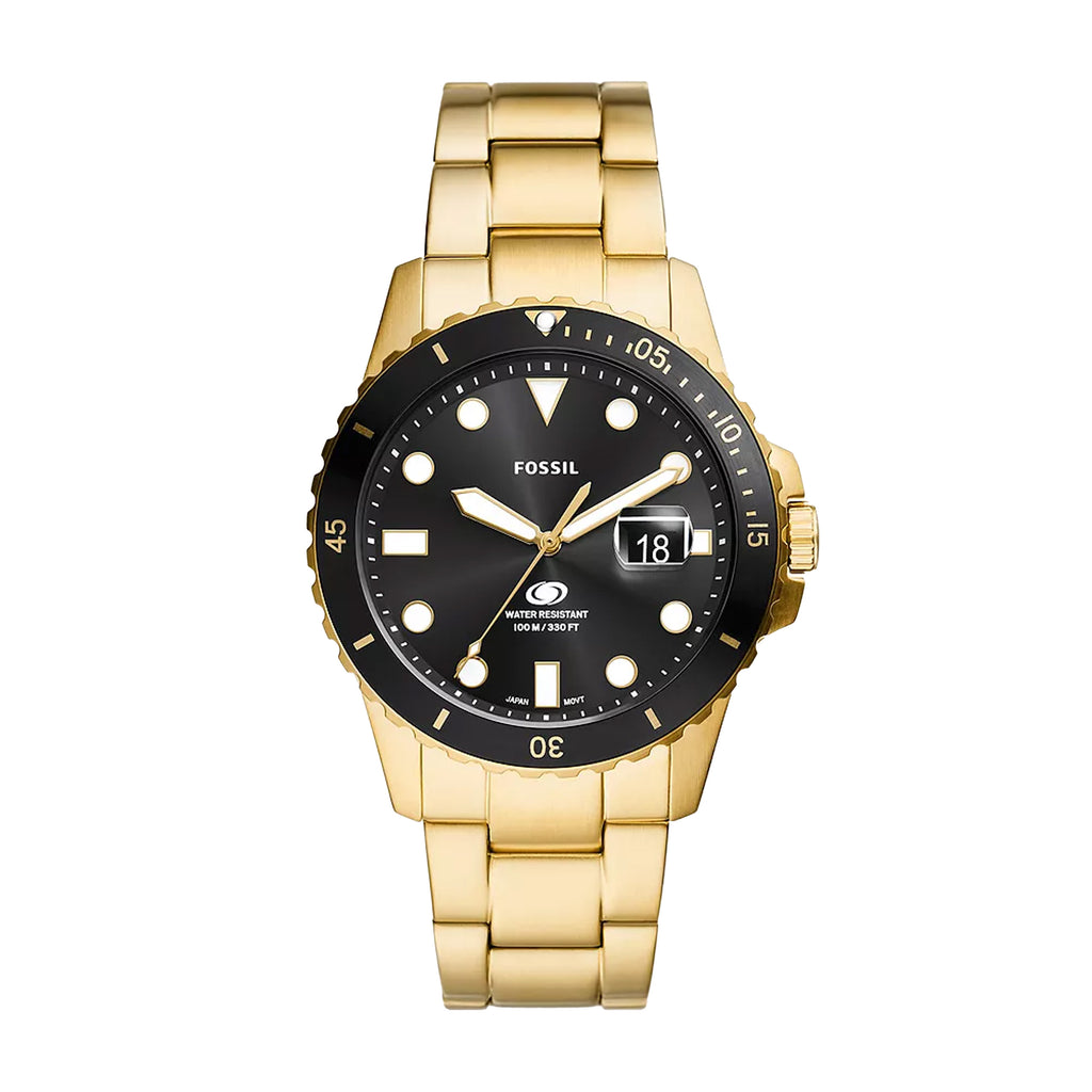 Fossil Blue Dive Gold Tone Stainless Steel Black Dial Watch