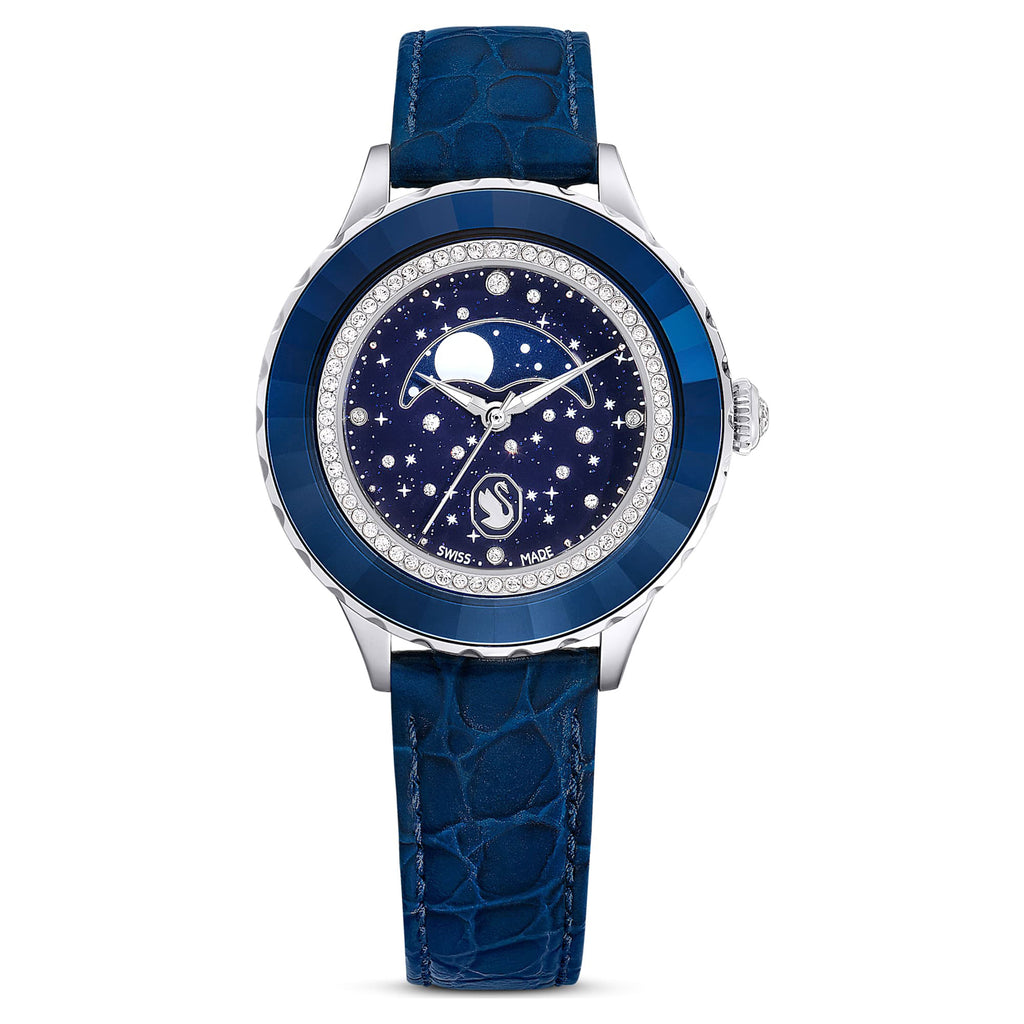 Swarovski 'Octea Moon' Blue Leather Watch 5677494