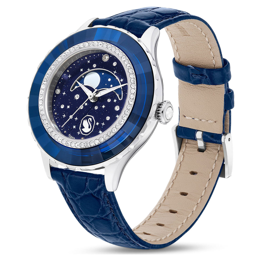 Swarovski 'Octea Moon' Blue Leather Watch 5677494