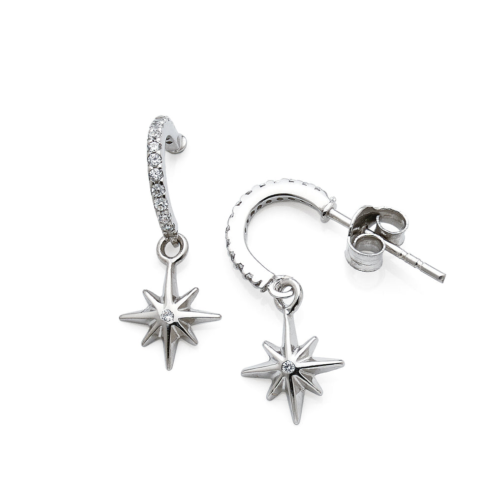 Sterling Silver Cubic Zirconia Star Half Hoop Stud Earrings