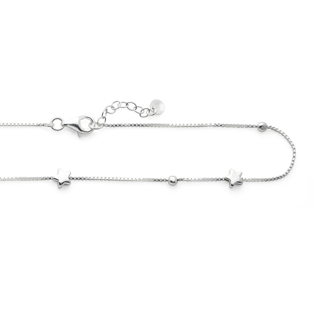 Sterling Silver Star & Ball Box Chain Anklet