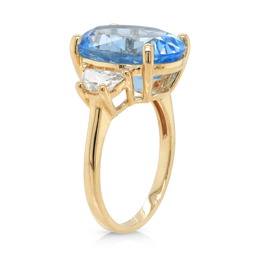 9ct Yellow Gold Oval Lab-Grown Blue Quartz & Diamond Ring TD