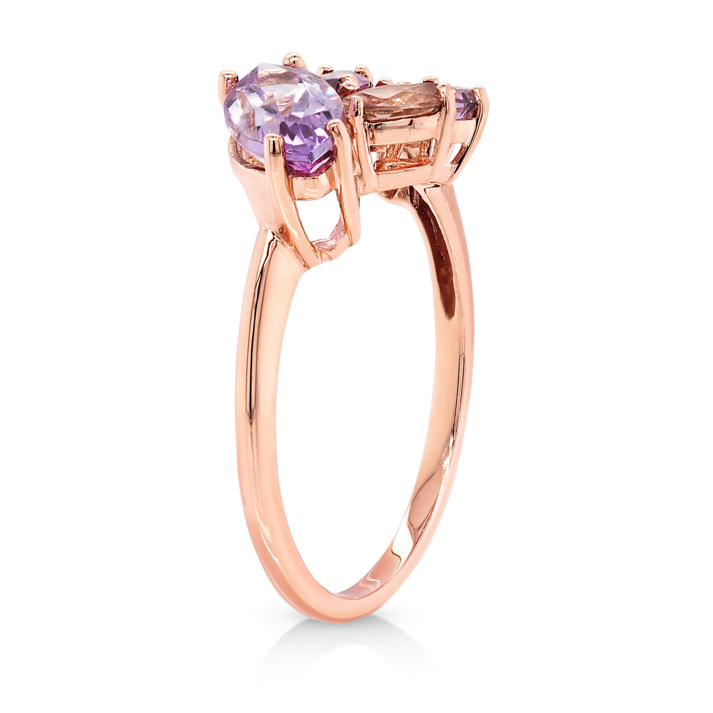 9ct Rose Gold Marquise Shaped Amethyst, Rhodolite & Tourmali