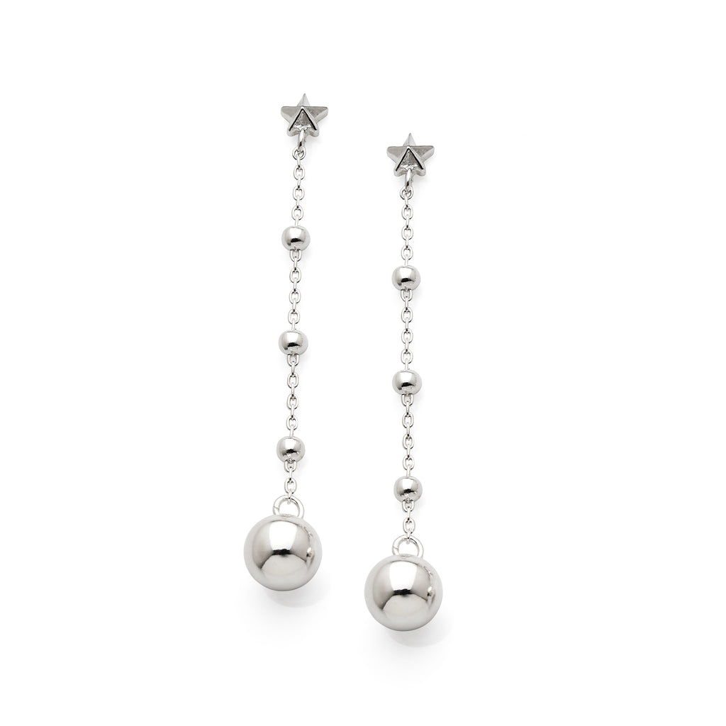 Sterling Silver Star & Ball Cable Chain Drop Stud Earrings