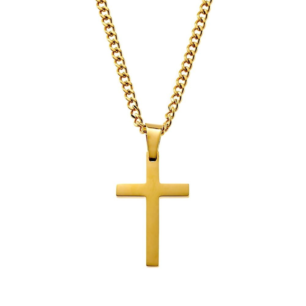 Blaze Gold Tone Stainless Steel Curb Chain Cross Pendant
