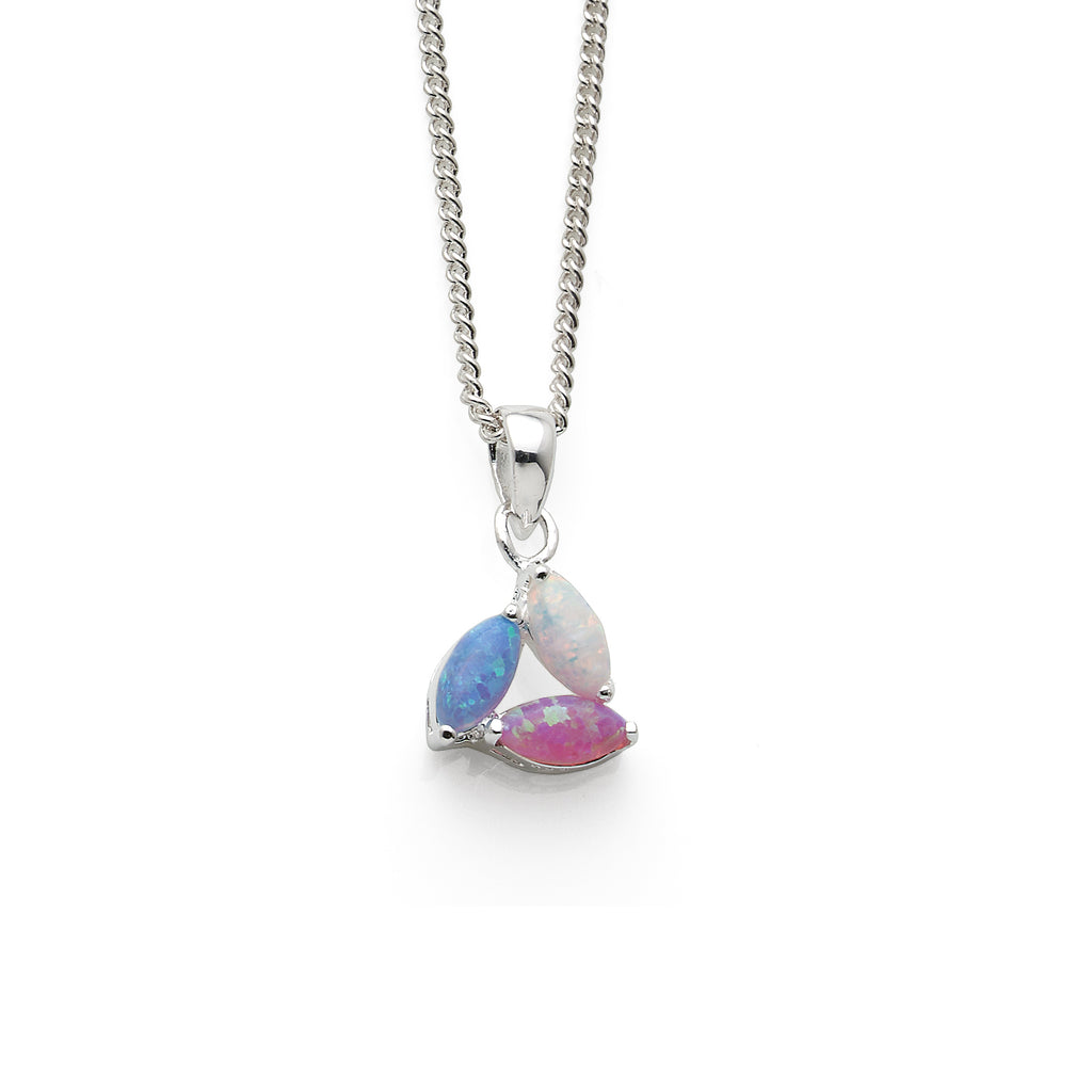 Sterling Silver Blue, White & Pink Opal Look Marquise Shape