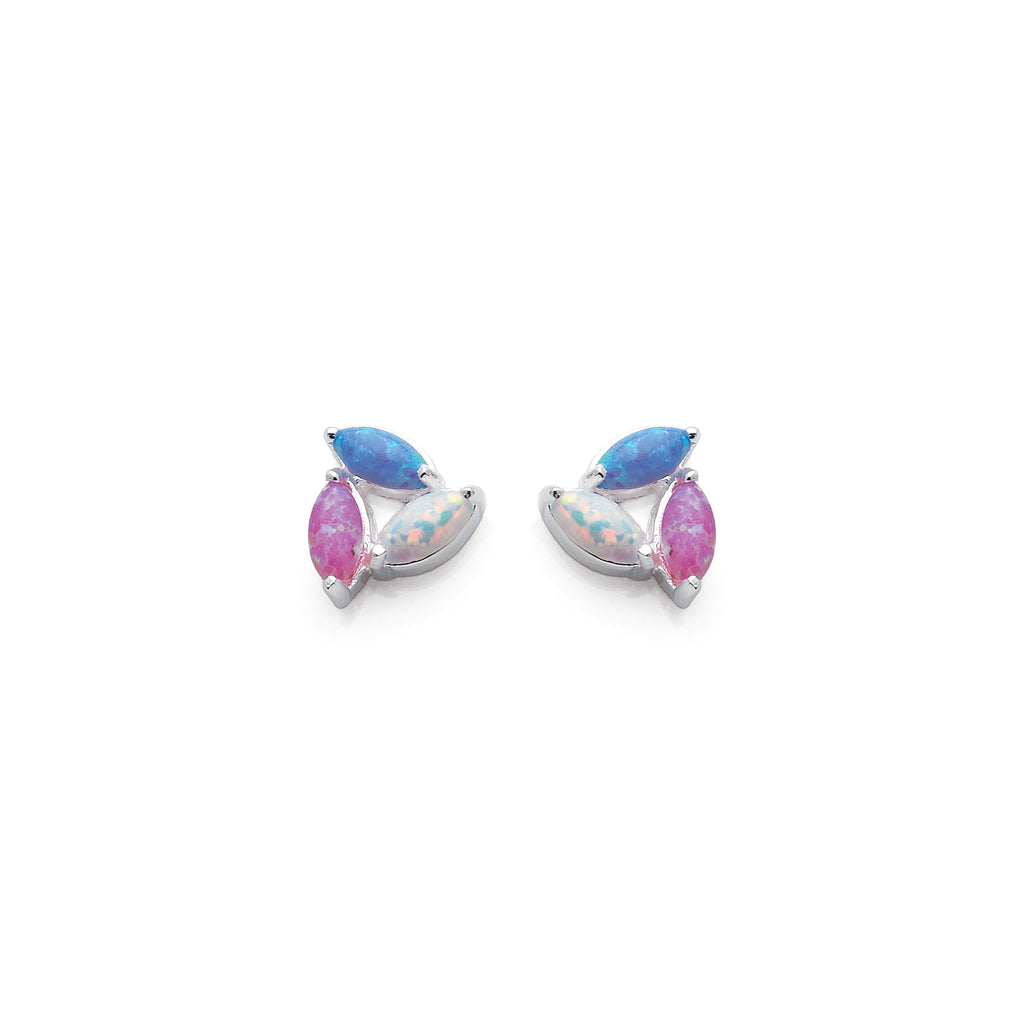 Sterling Silver Blue, White & Pink Opal Look Marquise Shape