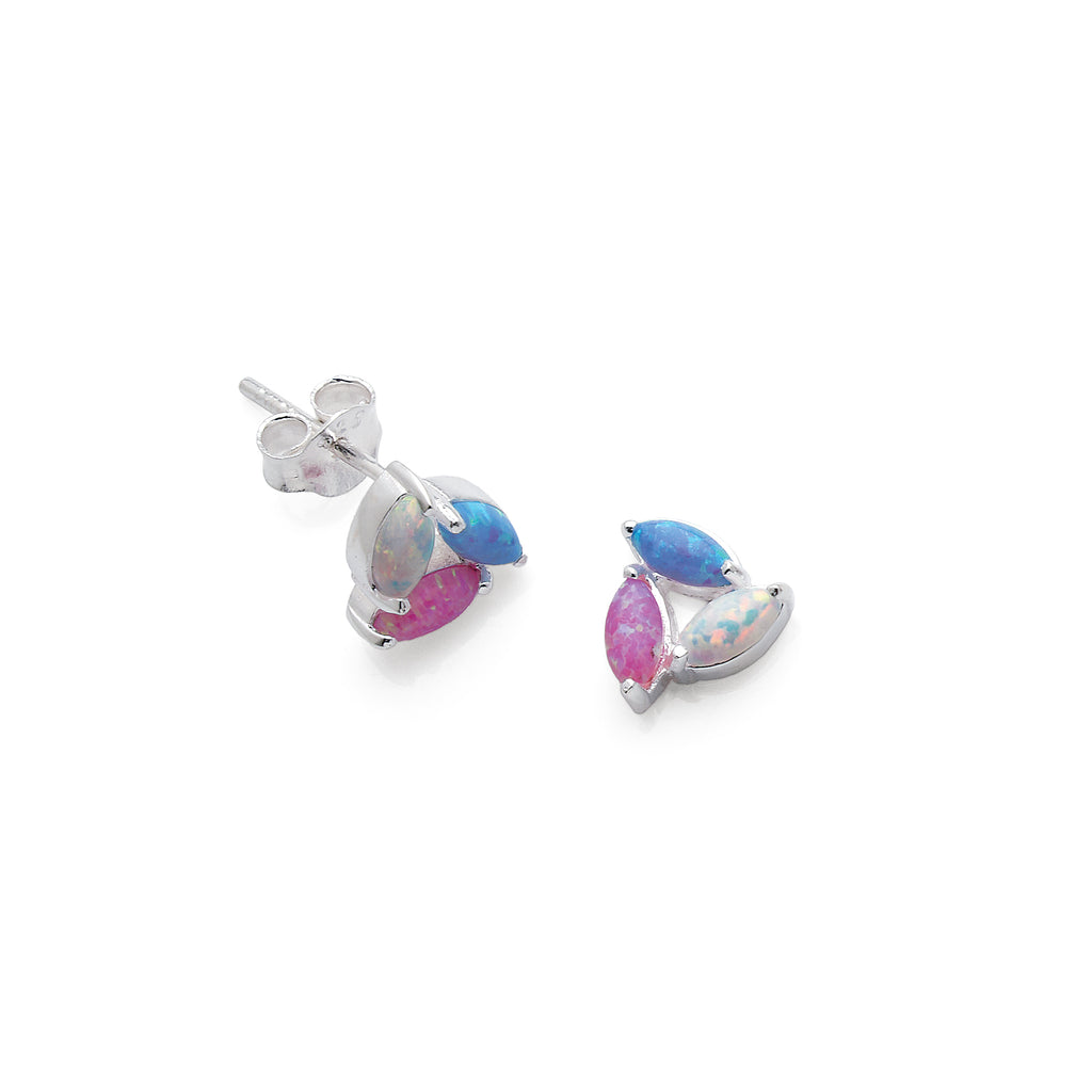 Sterling Silver Blue, White & Pink Opal Look Marquise Shape