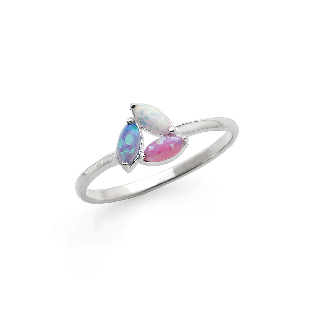 Sterling Silver Blue, White & Pink Opal Look Marquise Shape