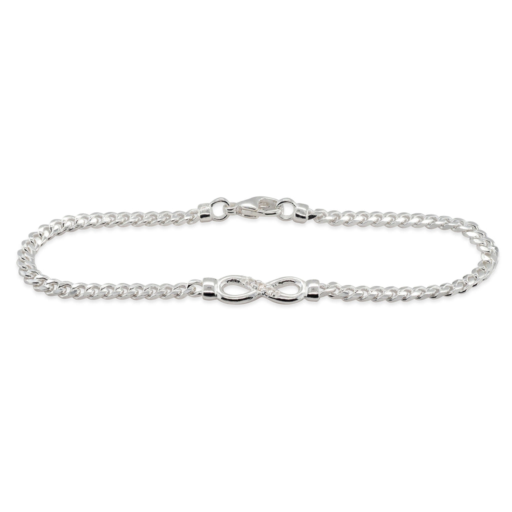 Sterling Silver Cubic Zirconia Infinity Symbol Curb Chain Br