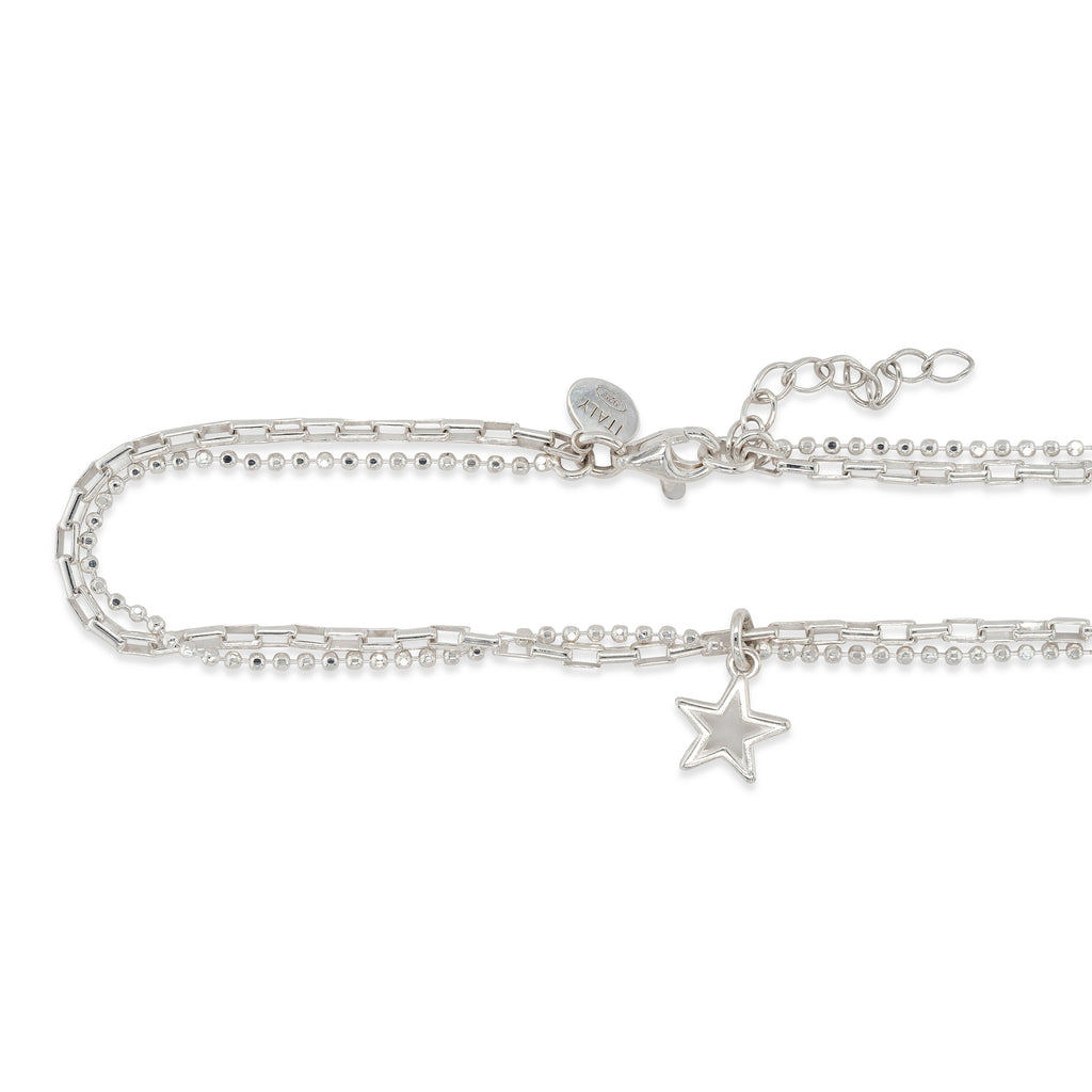 Sterling Silver Double Strand Hanging Star Charm Anklet