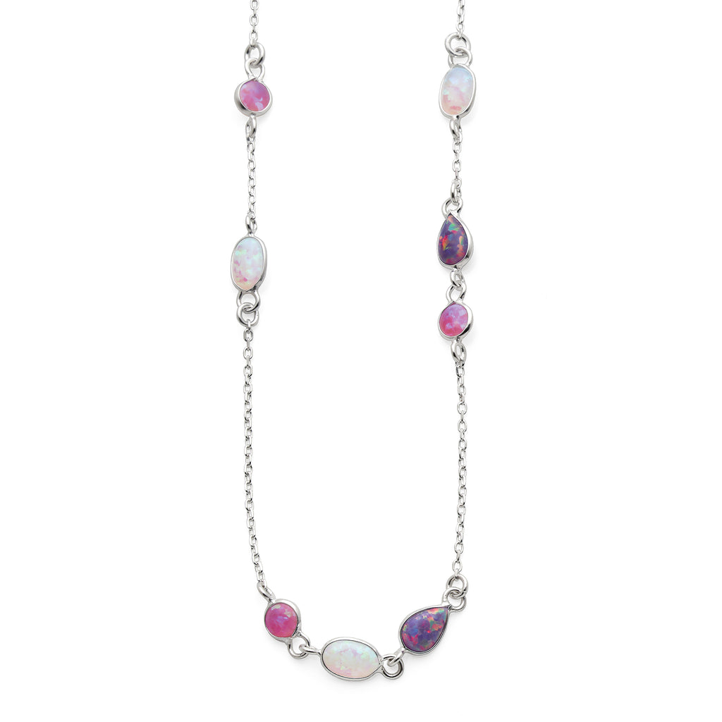 Sterling Silver White, Pink & Purple Opal-Look Trace Chain N