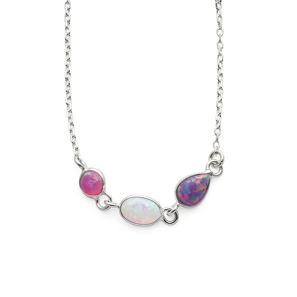 Sterling Silver White, Pink & Purple Opal-Look Trace Chain N