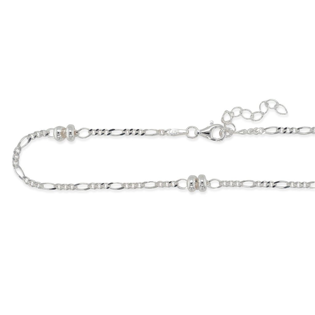 Sterling Silver 3+1 Figaro Link Anklet