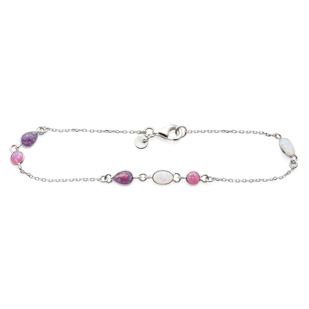 Sterling Silver White, Pink & Purple Opal-Look Trace Chain B