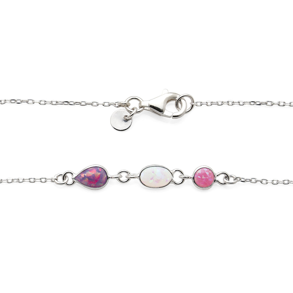 Sterling Silver White, Pink & Purple Opal-Look Trace Chain B