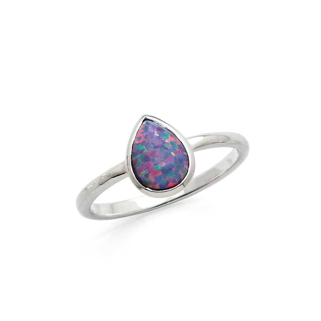 Sterling Silver Purple Opal Look Pear Shape Ring