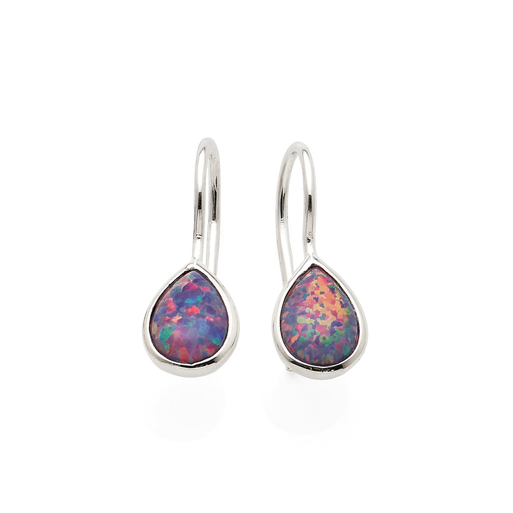 Sterling Silver Purple Opal Look Pear Shaped Hook Earrings