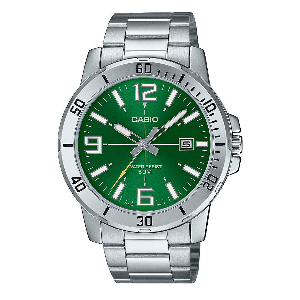 Casio Stainless Steel Green Dial Analogue Watch MTPVD01D-3B