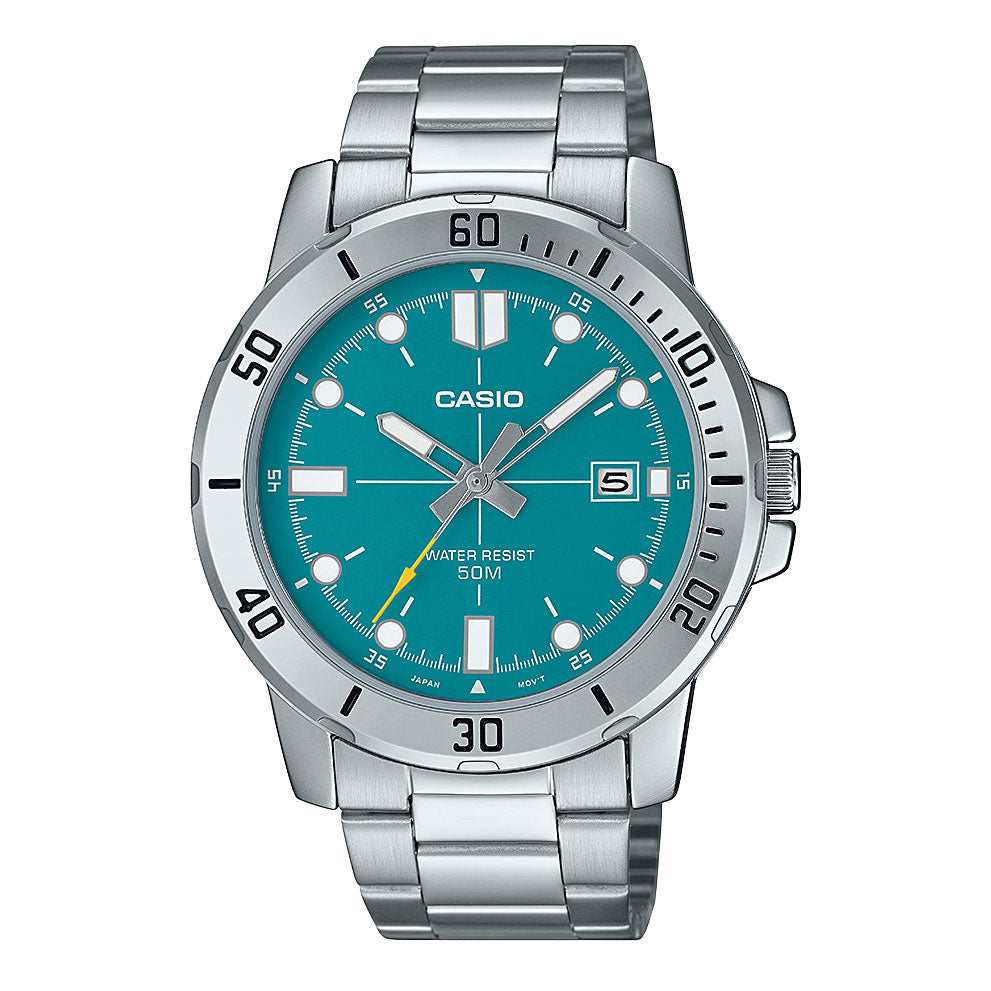 Casio Stainless Steel Teal Dial Analogue Watch MTPVD01D-3E2