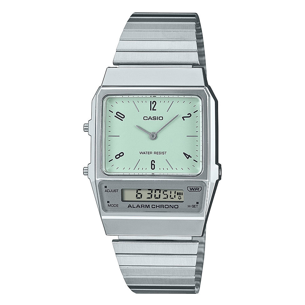 Casio Dual Digital Analogue Chronograph Green Dial Watch AQ8