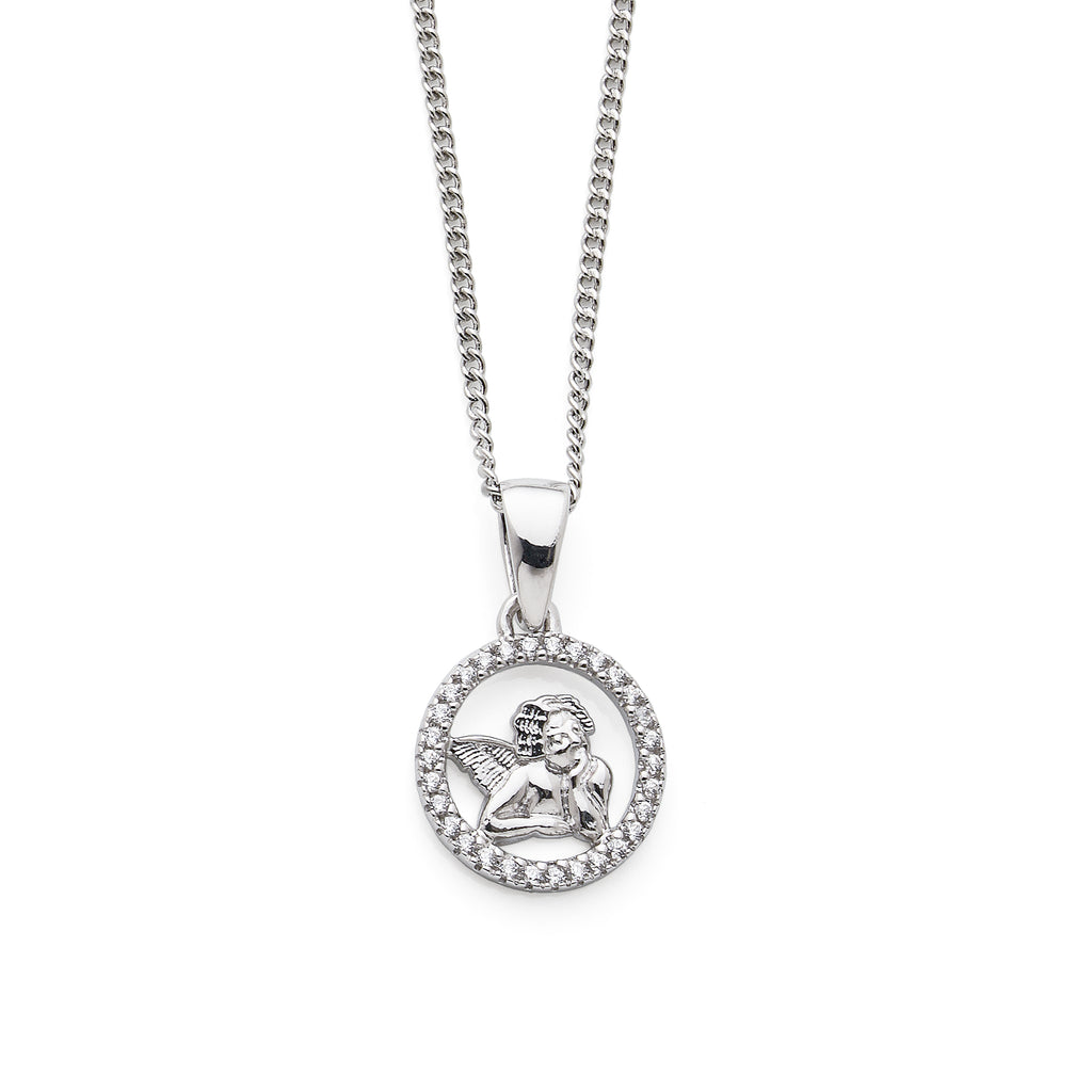 Sterling Silver Cubic Zirconia Open Circle Angel Pendant