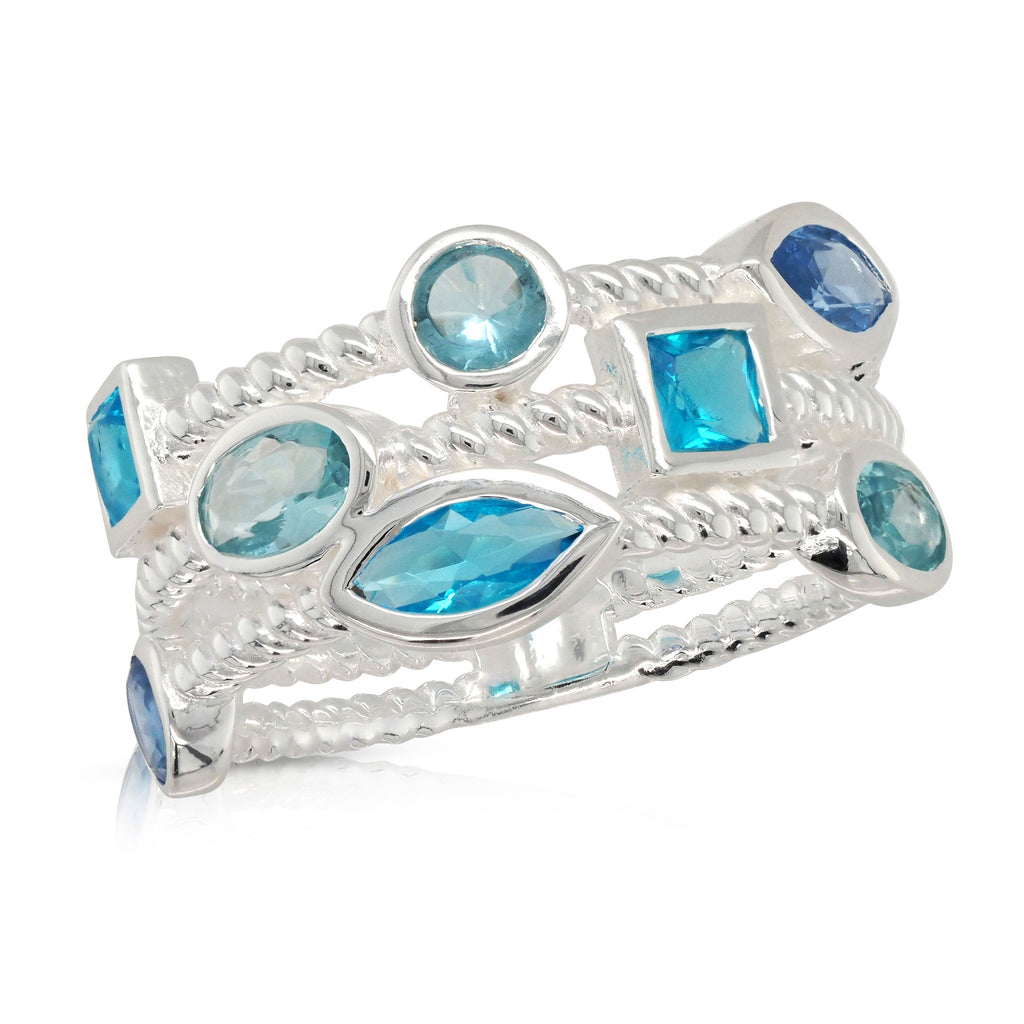 Sterling Silver Aqua Cubic Zirconia Triple Split Twist Band