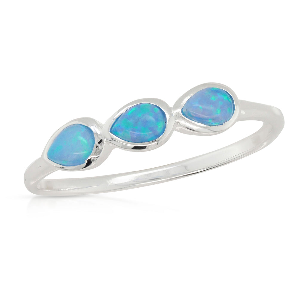 Sterling Silver Blue Opal Look Pear Shape Ring