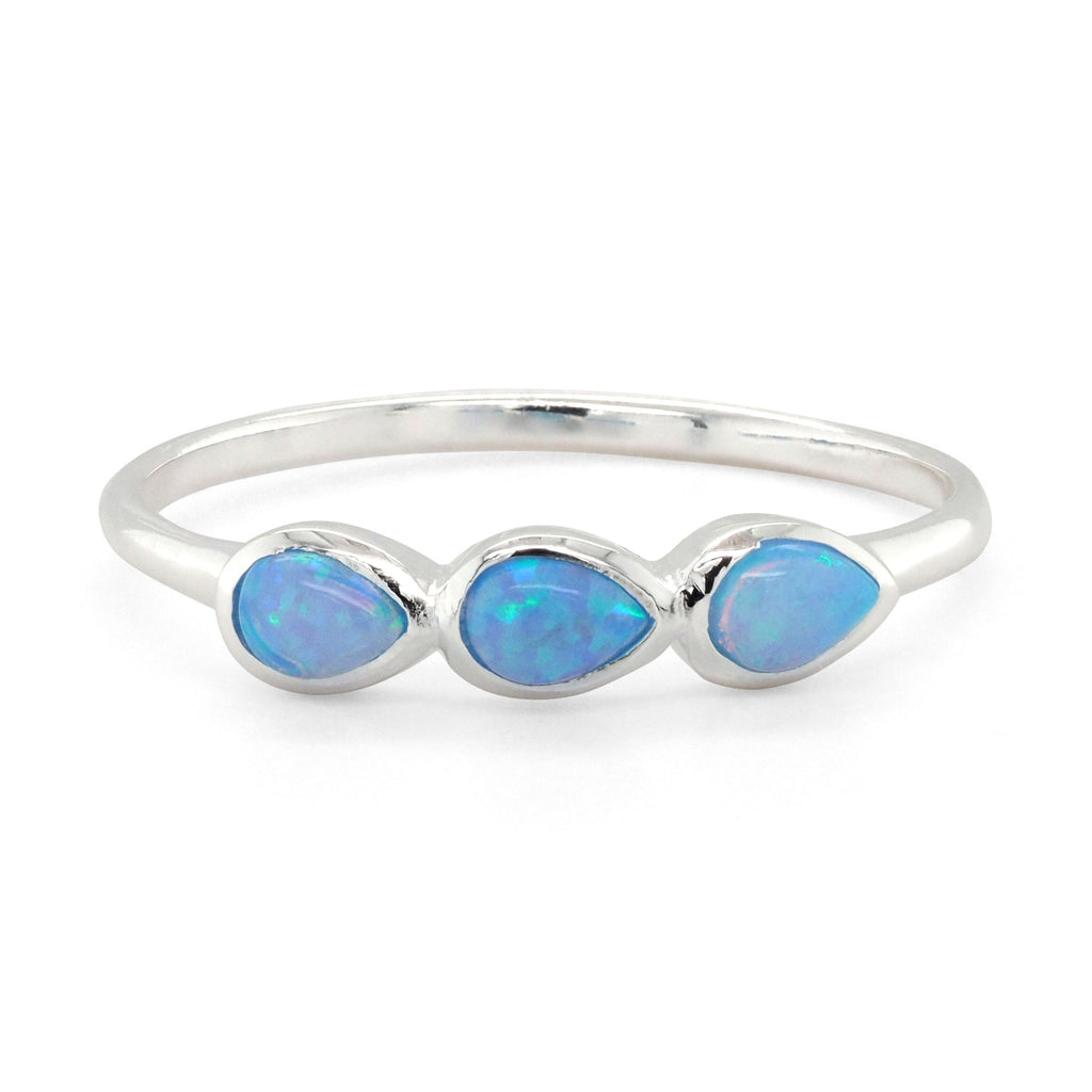 Sterling Silver Blue Opal Look Pear Shape Ring