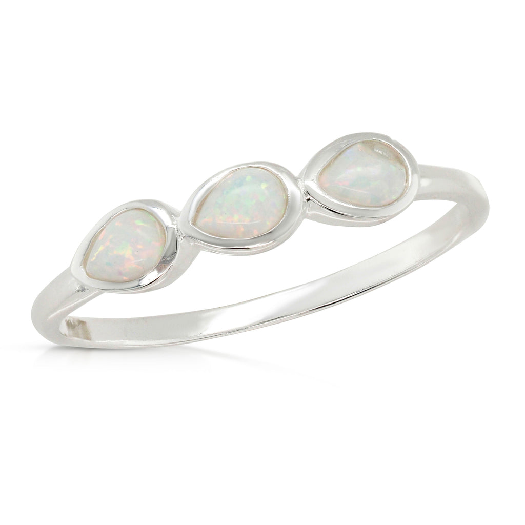 Sterling Silver White Opal Look Pear Shape Ring